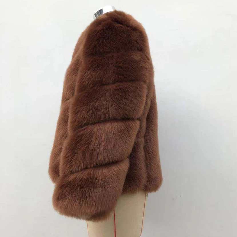 HJQJLJLS 2021 Winter New Fashion Women Short Faux Fox Fur Coat Female Long Sleeve Thick Warm Faux Fur Jacket Green Outerwear