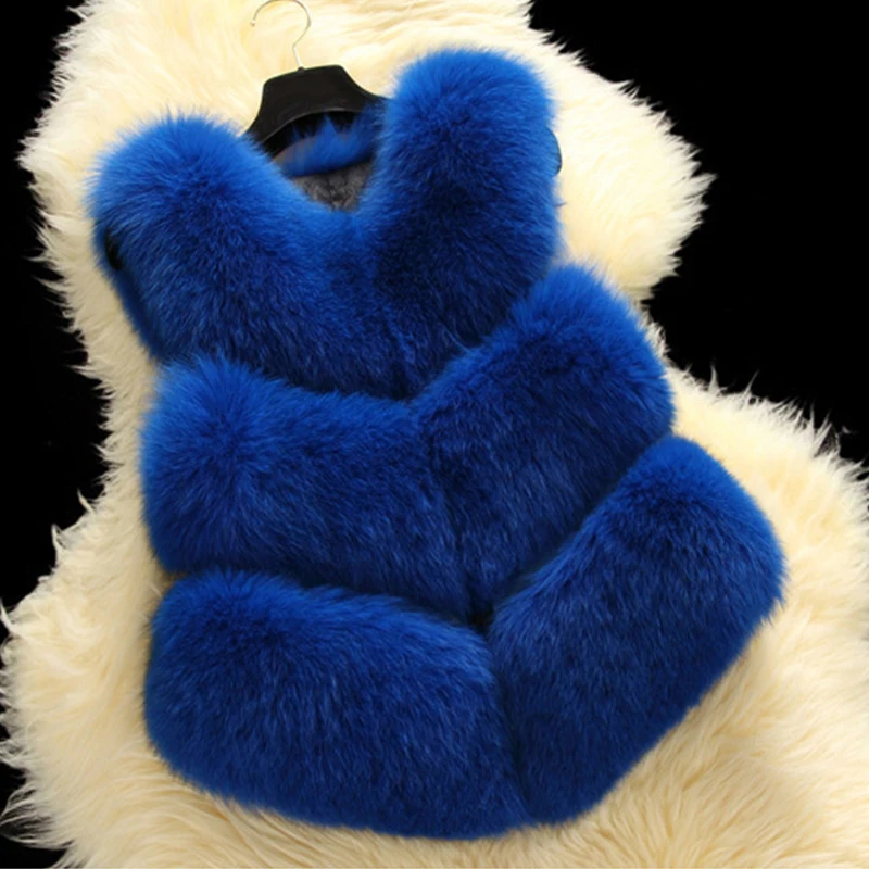 HJQJLJLS 2022 Autumn Winter Thick Warm Faux Fur Vest Women High Quality Fashion O-Neck Short Fur Coat Female Jacket Fuzzy Coat