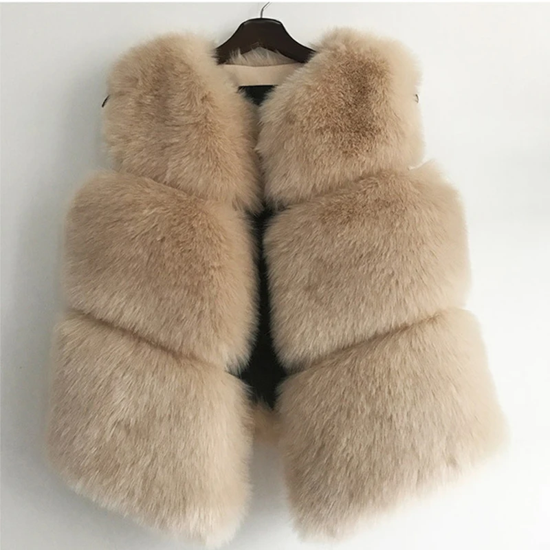 HJQJLJLS 2022 Autumn Winter Thick Warm Faux Fur Vest Women High Quality Fashion O-Neck Short Fur Coat Female Jacket Fuzzy Coat