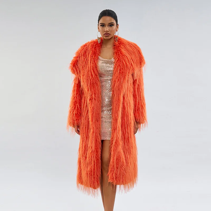 Faux Fur Women Long Coats Jackets Turn Down Collar Coat Thick Warm Y2k Streetwear Jacket Work Outerwear Autumn Winter 2025