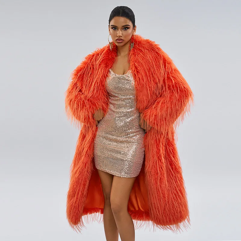 Faux Fur Women Long Coats Jackets Turn Down Collar Coat Thick Warm Y2k Streetwear Jacket Work Outerwear Autumn Winter 2025