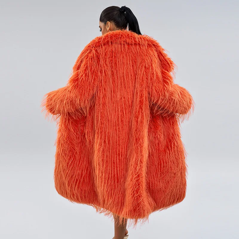 Faux Fur Women Long Coats Jackets Turn Down Collar Coat Thick Warm Y2k Streetwear Jacket Work Outerwear Autumn Winter 2025