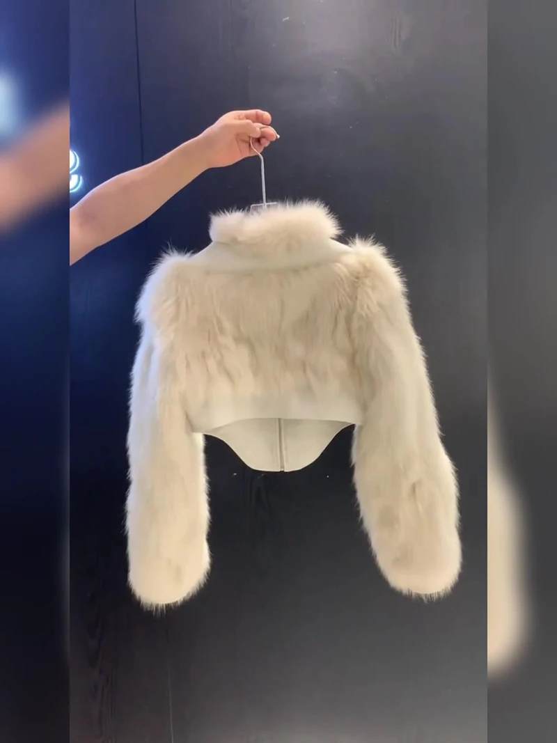 MEXZT Cropped Faux Fur Coat Women Fashion Elegant Patchwork Fluffy Jacket Winter Ladies Korean Long Sleeve Furry Outerwears New