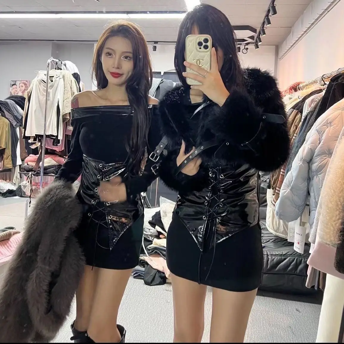 Fur Coat Women 2024 Autumn Winter Short Jacket Lace Up Patchwork Female Coats