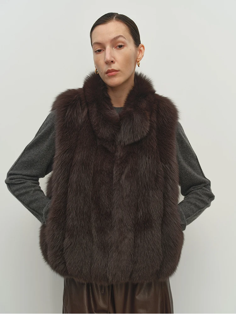 Faux Fox Fur Women Winter Warm Coat Sleeveless Short Cut Stand Collar Women Faux Fur Vest