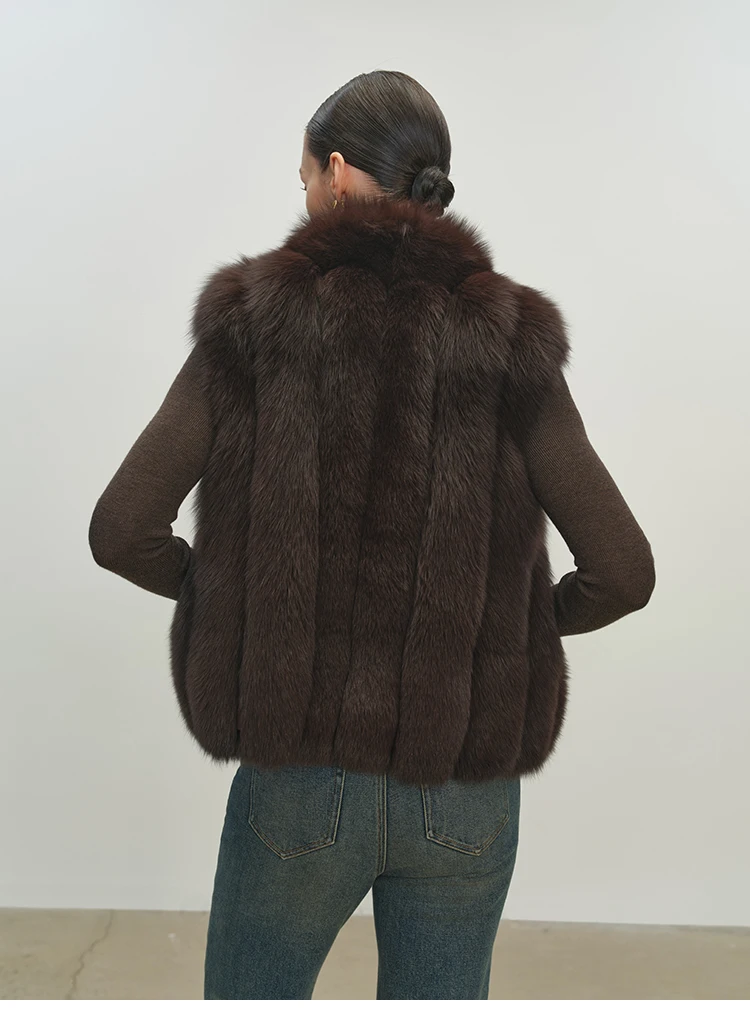 Faux Fox Fur Women Winter Warm Coat Sleeveless Short Cut Stand Collar Women Faux Fur Vest