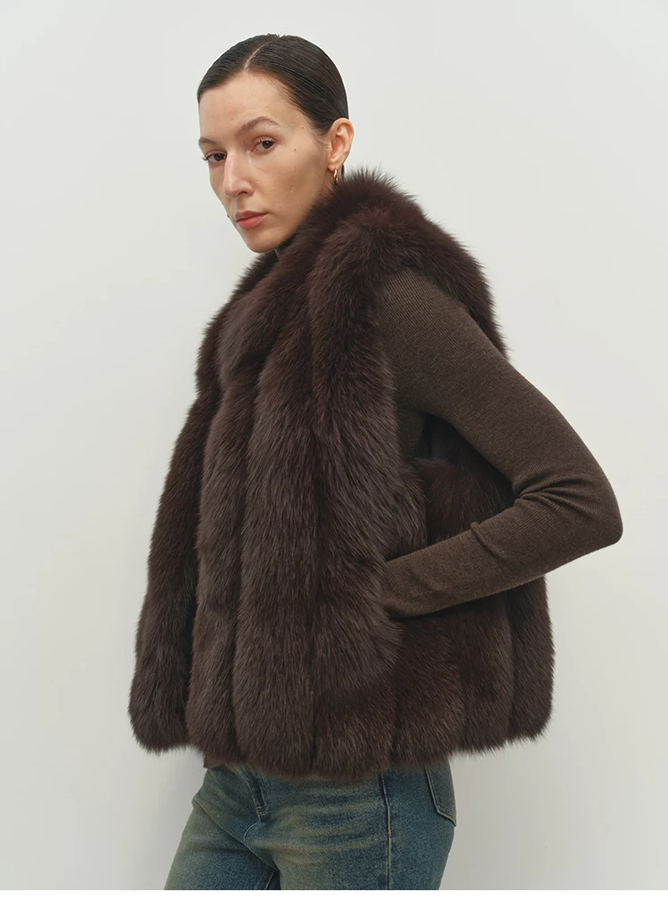 Faux Fox Fur Women Winter Warm Coat Sleeveless Short Cut Stand Collar Women Faux Fur Vest