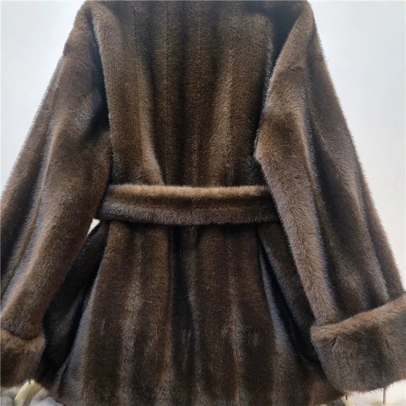 DEAT 2026 Autumn Winter New Fashion Style Faux Mink Fur Belted Coat For Women High Quality Soft Lace-up Waist Jacket 11A07840