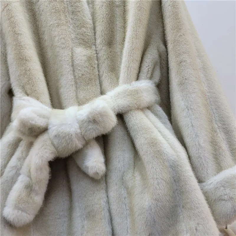DEAT 2026 Autumn Winter New Fashion Style Faux Mink Fur Belted Coat For Women High Quality Soft Lace-up Waist Jacket 11A07840