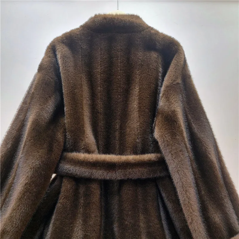 DEAT 2026 Autumn Winter New Fashion Style Faux Mink Fur Belted Coat For Women High Quality Soft Lace-up Waist Jacket 11A07840