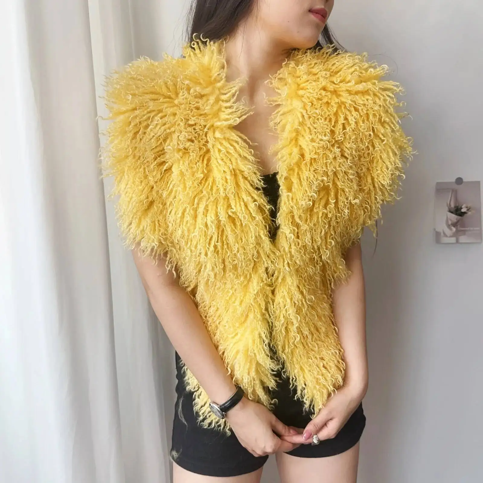 LANMREM 2025 New Faux Fur Vest For Women Imitation Shearling Sexy Backless Halter Top Autumn Winter Chic Clothing 2DB4916