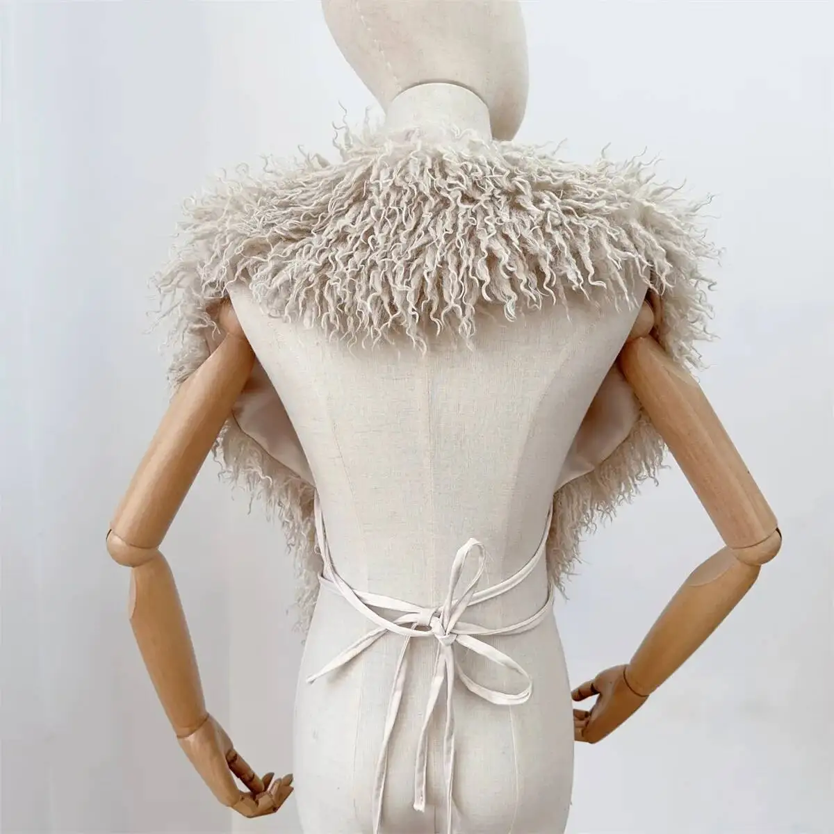 LANMREM 2025 New Faux Fur Vest For Women Imitation Shearling Sexy Backless Halter Top Autumn Winter Chic Clothing 2DB4916