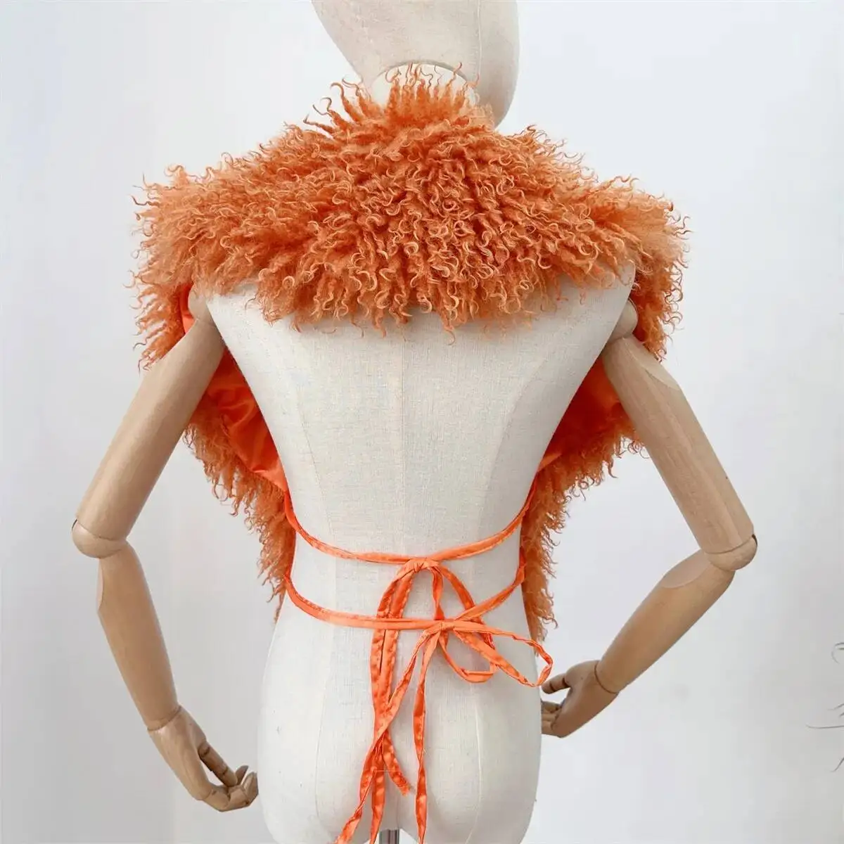 LANMREM 2025 New Faux Fur Vest For Women Imitation Shearling Sexy Backless Halter Top Autumn Winter Chic Clothing 2DB4916