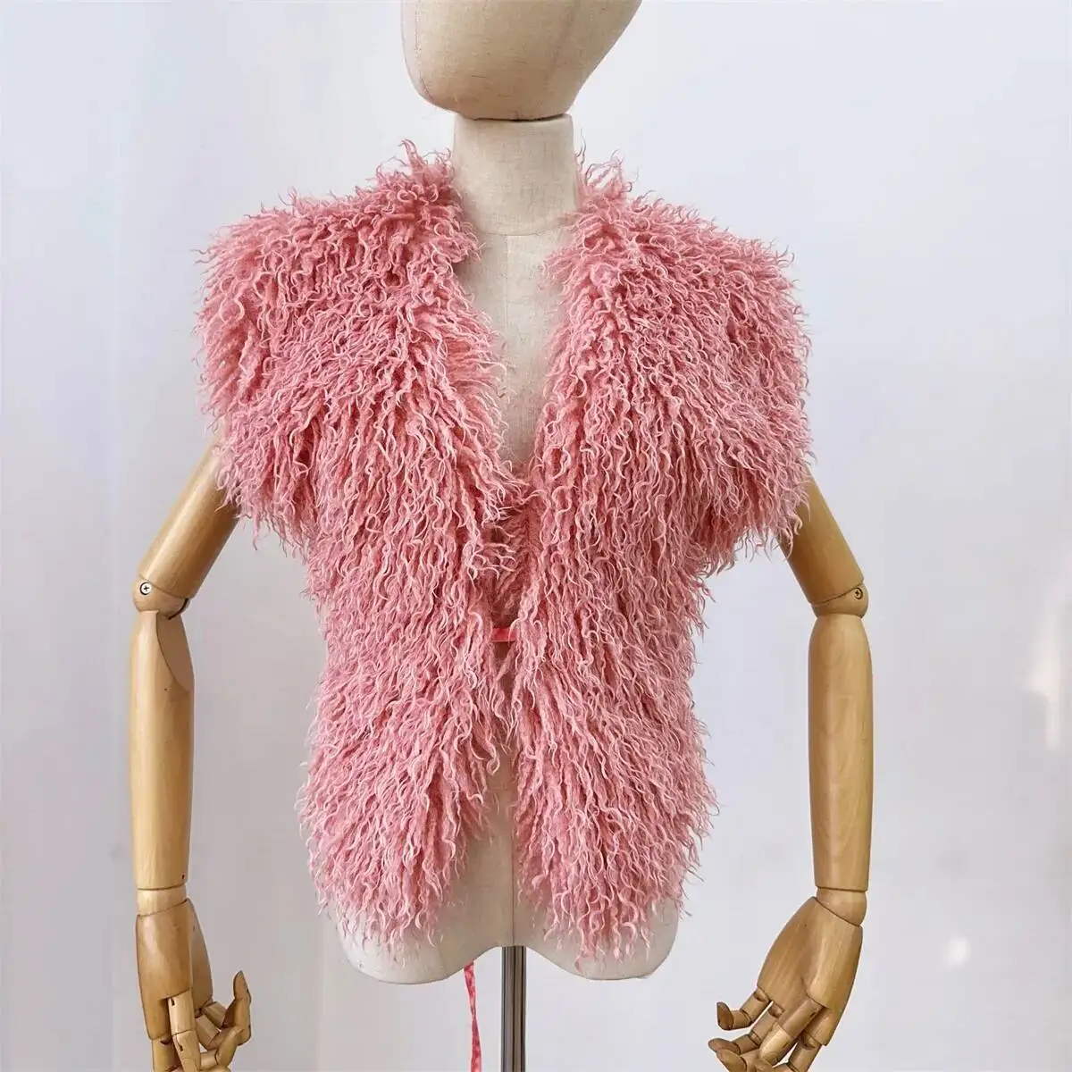 LANMREM 2025 New Faux Fur Vest For Women Imitation Shearling Sexy Backless Halter Top Autumn Winter Chic Clothing 2DB4916