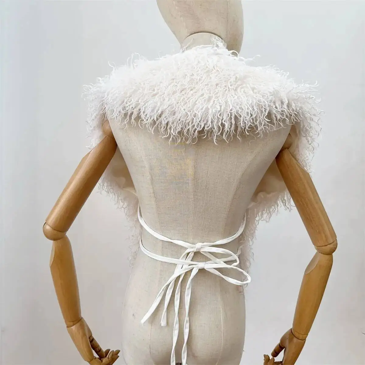 LANMREM 2025 New Faux Fur Vest For Women Imitation Shearling Sexy Backless Halter Top Autumn Winter Chic Clothing 2DB4916