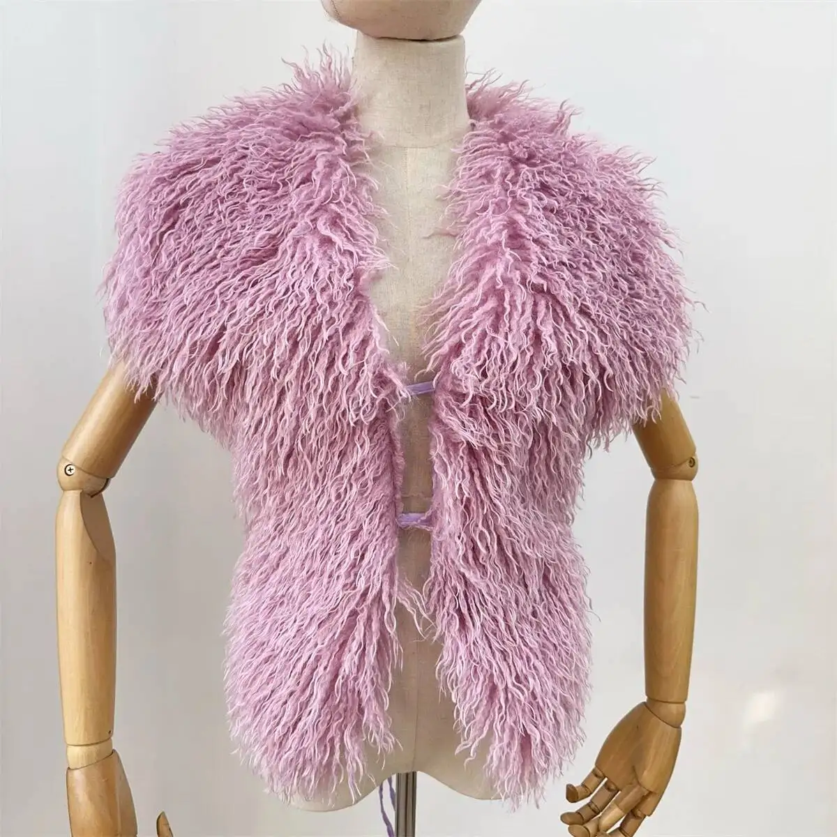 LANMREM 2025 New Faux Fur Vest For Women Imitation Shearling Sexy Backless Halter Top Autumn Winter Chic Clothing 2DB4916