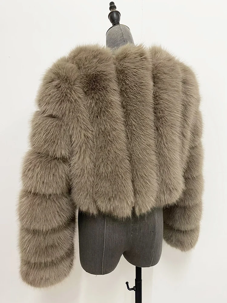 ZADORIN Luxury Cropped White Faux Fox Fur Coat Woman Clothing V Neck Long Sleeve Winter Fluffy Faux Fur Jacket Fur Coats Woman