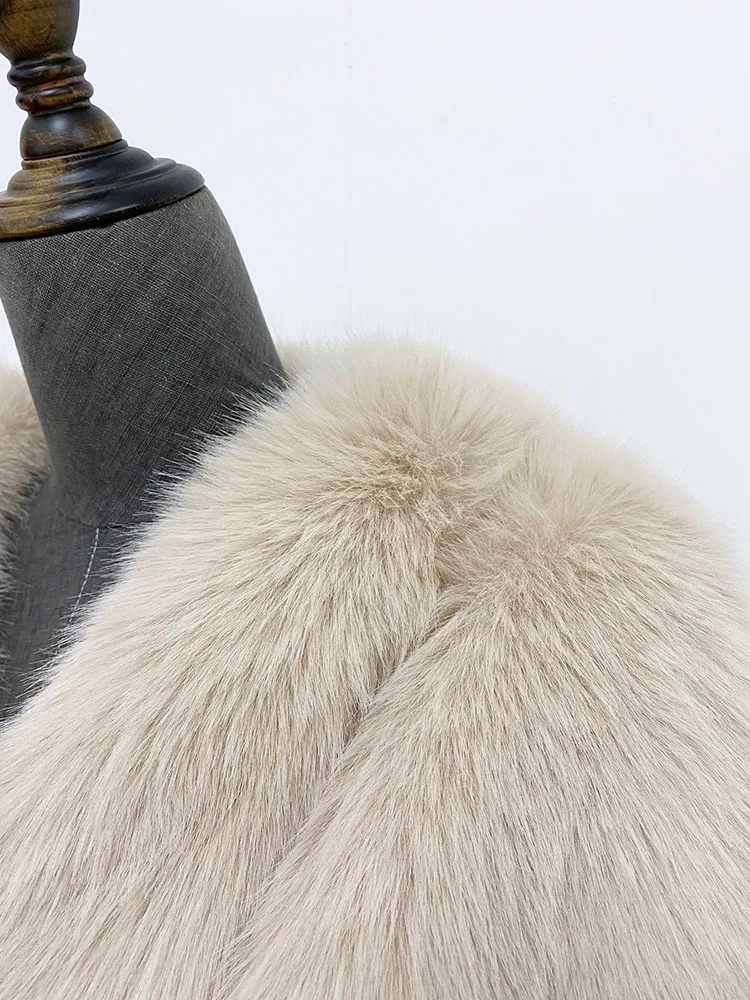 ZADORIN Luxury Cropped White Faux Fox Fur Coat Woman Clothing V Neck Long Sleeve Winter Fluffy Faux Fur Jacket Fur Coats Woman