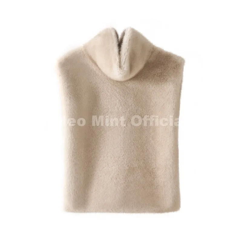 Neo Mint Eco Mink Fur Tank Top Sleeveless Jacket Coat Women 2025 Brand Fashion Faux Fur Sable Vest Crop Autumn Winter Turtleneck