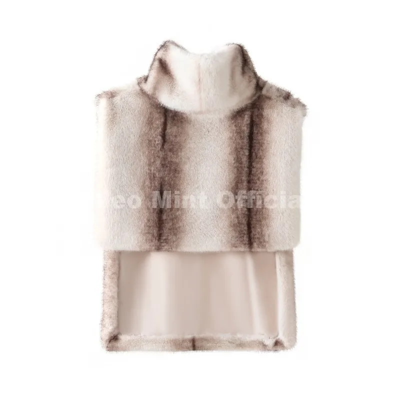 Neo Mint Eco Mink Fur Tank Top Sleeveless Jacket Coat Women 2025 Brand Fashion Faux Fur Sable Vest Crop Autumn Winter Turtleneck