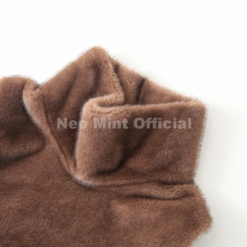 Neo Mint Eco Mink Fur Tank Top Sleeveless Jacket Coat Women 2025 Brand Fashion Faux Fur Sable Vest Crop Autumn Winter Turtleneck