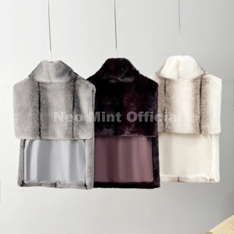 Neo Mint Eco Mink Fur Tank Top Sleeveless Jacket Coat Women 2025 Brand Fashion Faux Fur Sable Vest Crop Autumn Winter Turtleneck