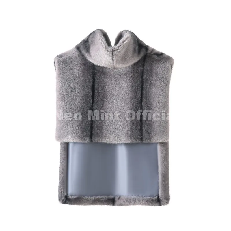Neo Mint Eco Mink Fur Tank Top Sleeveless Jacket Coat Women 2025 Brand Fashion Faux Fur Sable Vest Crop Autumn Winter Turtleneck