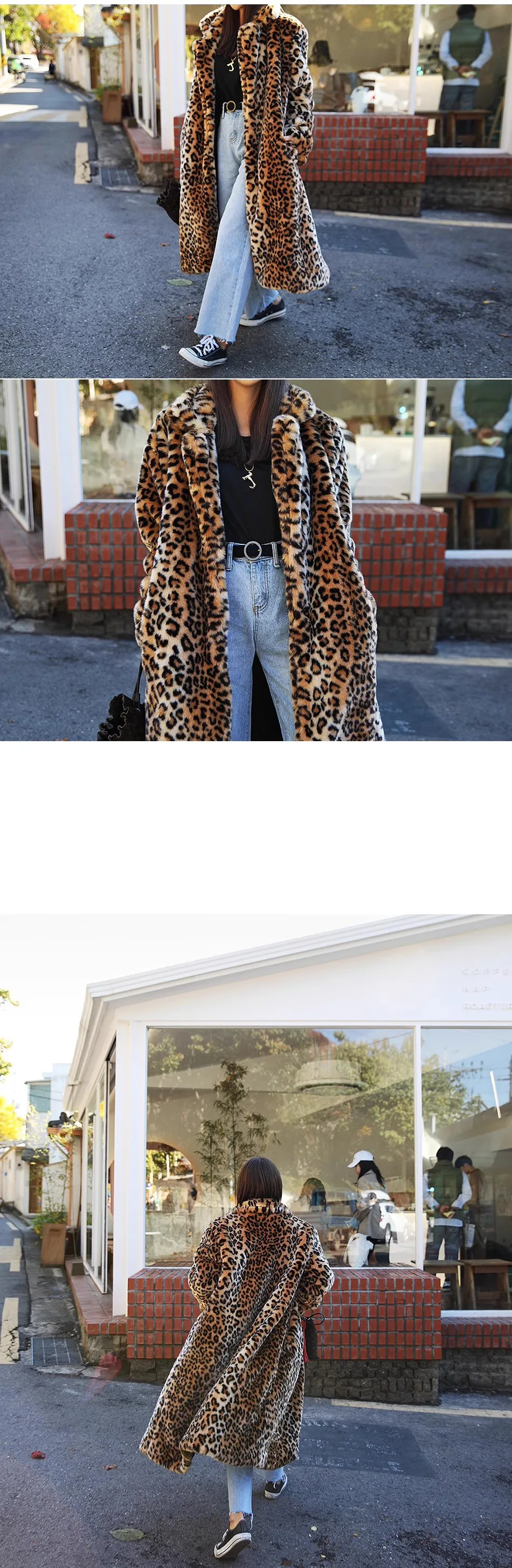 2026 New Women Leopard Print Faux Fur Coat Long Sleeve Fluffy Winter Warm Plush Overcoat