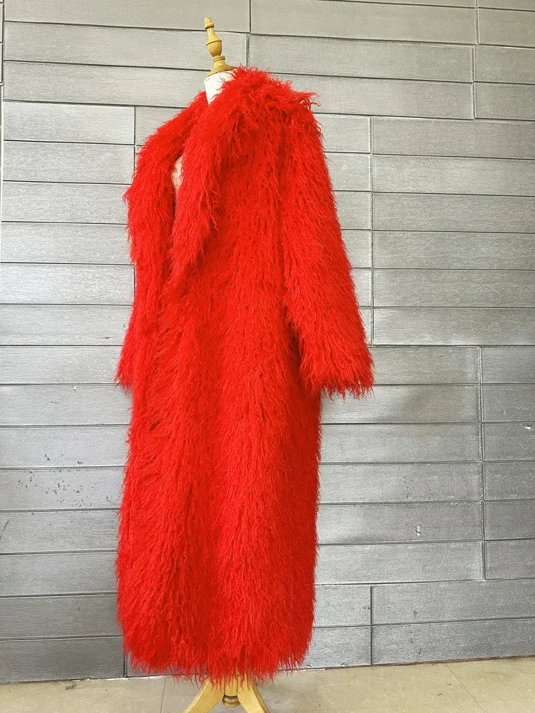 Women Imitation Sheep Faux Fur Long Coat Cardigan Thermal Loose Slim Fit Plush Coats Female Jacket Autumn Winter Furry Outerwear