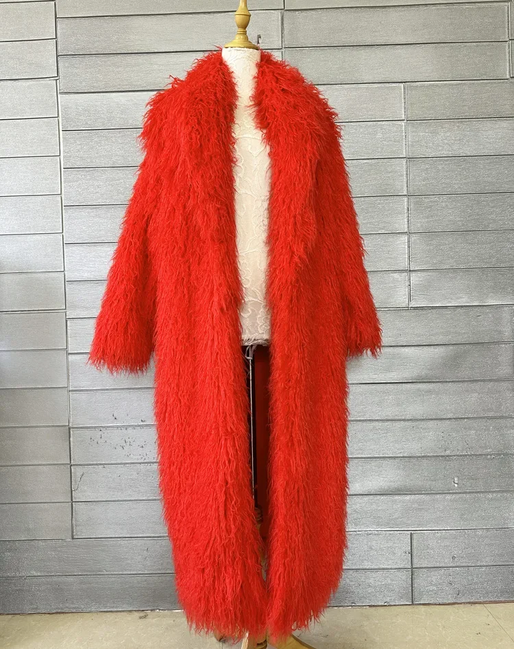 Women Imitation Sheep Faux Fur Long Coat Cardigan Thermal Loose Slim Fit Plush Coats Female Jacket Autumn Winter Furry Outerwear