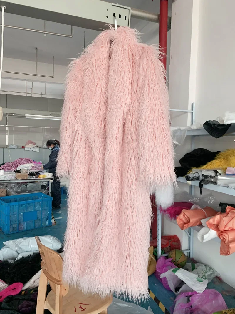 Women Imitation Sheep Faux Fur Long Coat Cardigan Thermal Loose Slim Fit Plush Coats Female Jacket Autumn Winter Furry Outerwear