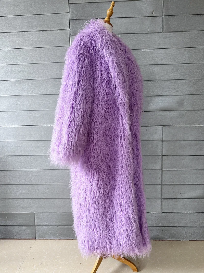 Women Imitation Sheep Faux Fur Long Coat Cardigan Thermal Loose Slim Fit Plush Coats Female Jacket Autumn Winter Furry Outerwear