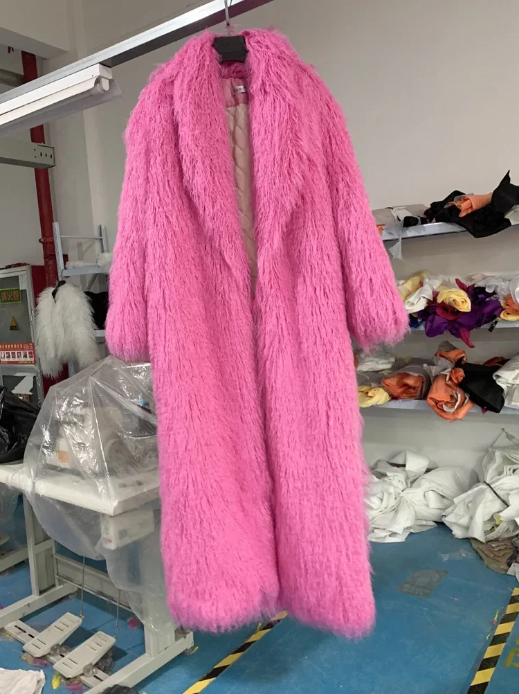 Women Imitation Sheep Faux Fur Long Coat Cardigan Thermal Loose Slim Fit Plush Coats Female Jacket Autumn Winter Furry Outerwear