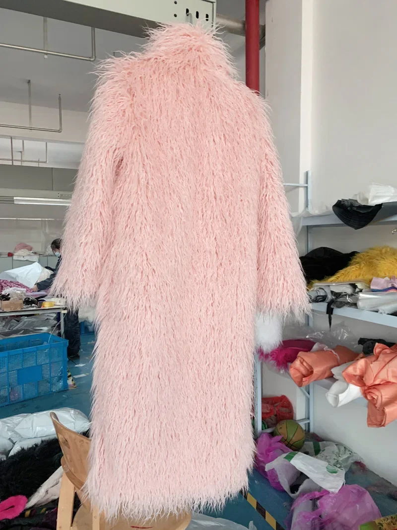 Women Imitation Sheep Faux Fur Long Coat Cardigan Thermal Loose Slim Fit Plush Coats Female Jacket Autumn Winter Furry Outerwear