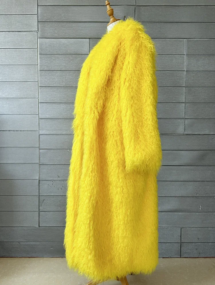 Women Imitation Sheep Faux Fur Long Coat Cardigan Thermal Loose Slim Fit Plush Coats Female Jacket Autumn Winter Furry Outerwear