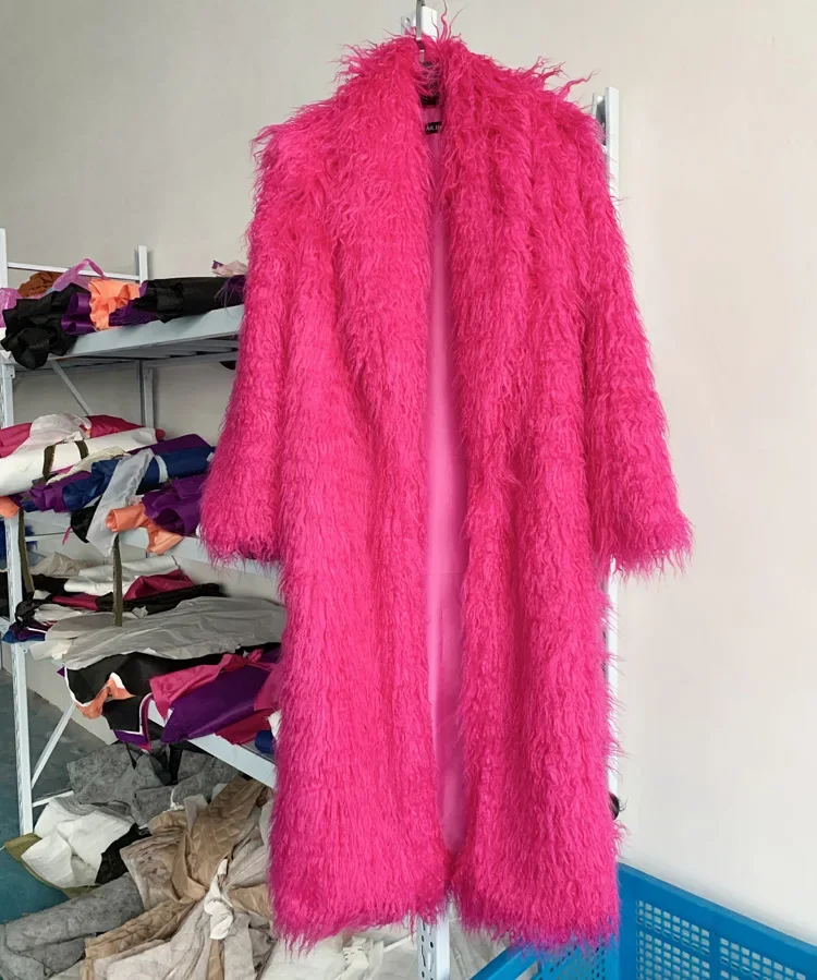 Women Imitation Sheep Faux Fur Long Coat Cardigan Thermal Loose Slim Fit Plush Coats Female Jacket Autumn Winter Furry Outerwear