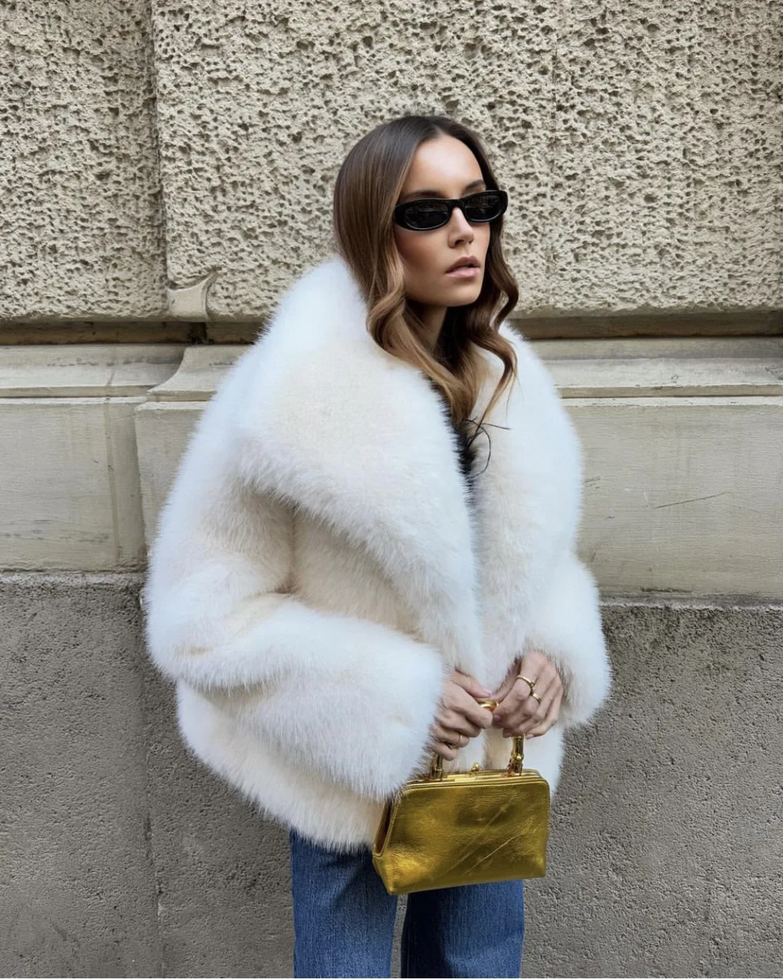 luxury designer fur coat women  abrigo peludo mujer casaco feminino de inverno  casaco de pele artificial white Fox fur coat