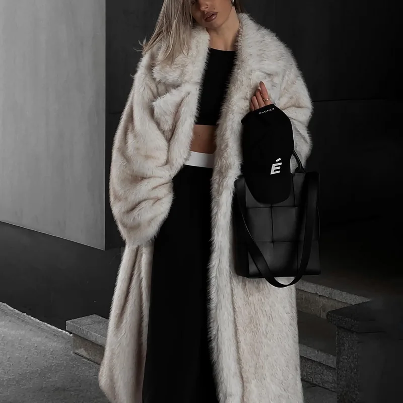 Neo Mint Vintage Luxury Long Faux Fox Fur Coat Women 2024 Winter Warm Fluffy Fur Jacket Female Street Furry Outerwear Overcoat
