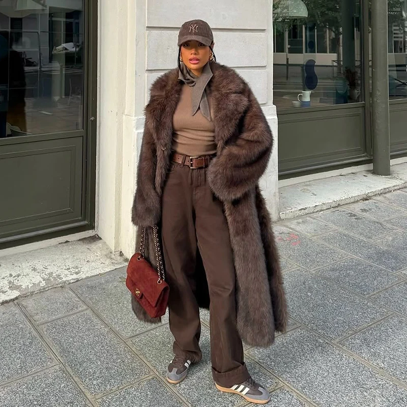 Neo Mint Vintage Luxury Long Faux Fox Fur Coat Women 2024 Winter Warm Fluffy Fur Jacket Female Street Furry Outerwear Overcoat
