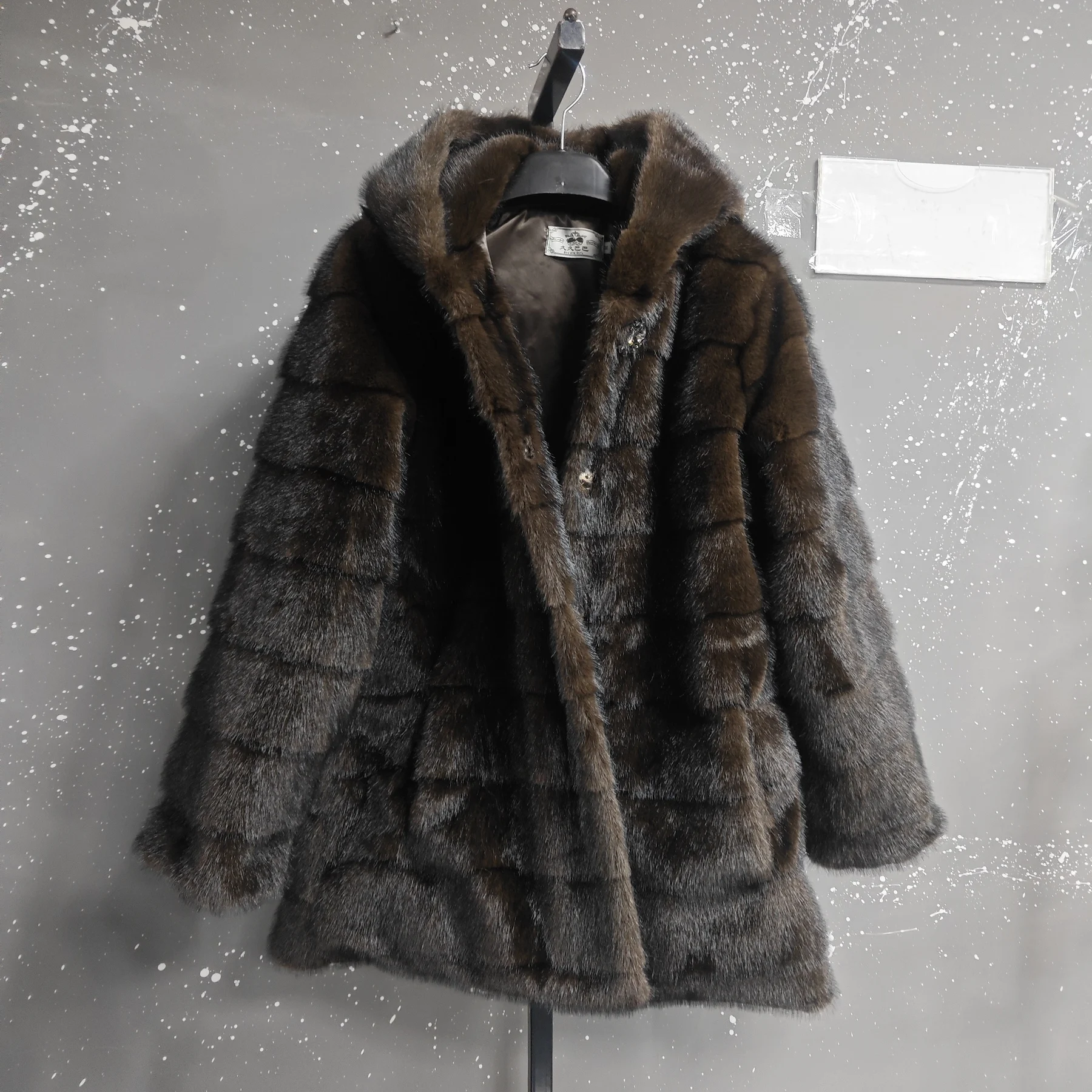 LANMREM Brown Hooded Women's Faux Mink Fur Coat Thick Autumn Winter Chic New Cardigan Mid Length Loose Warm Jackets 2DB4632