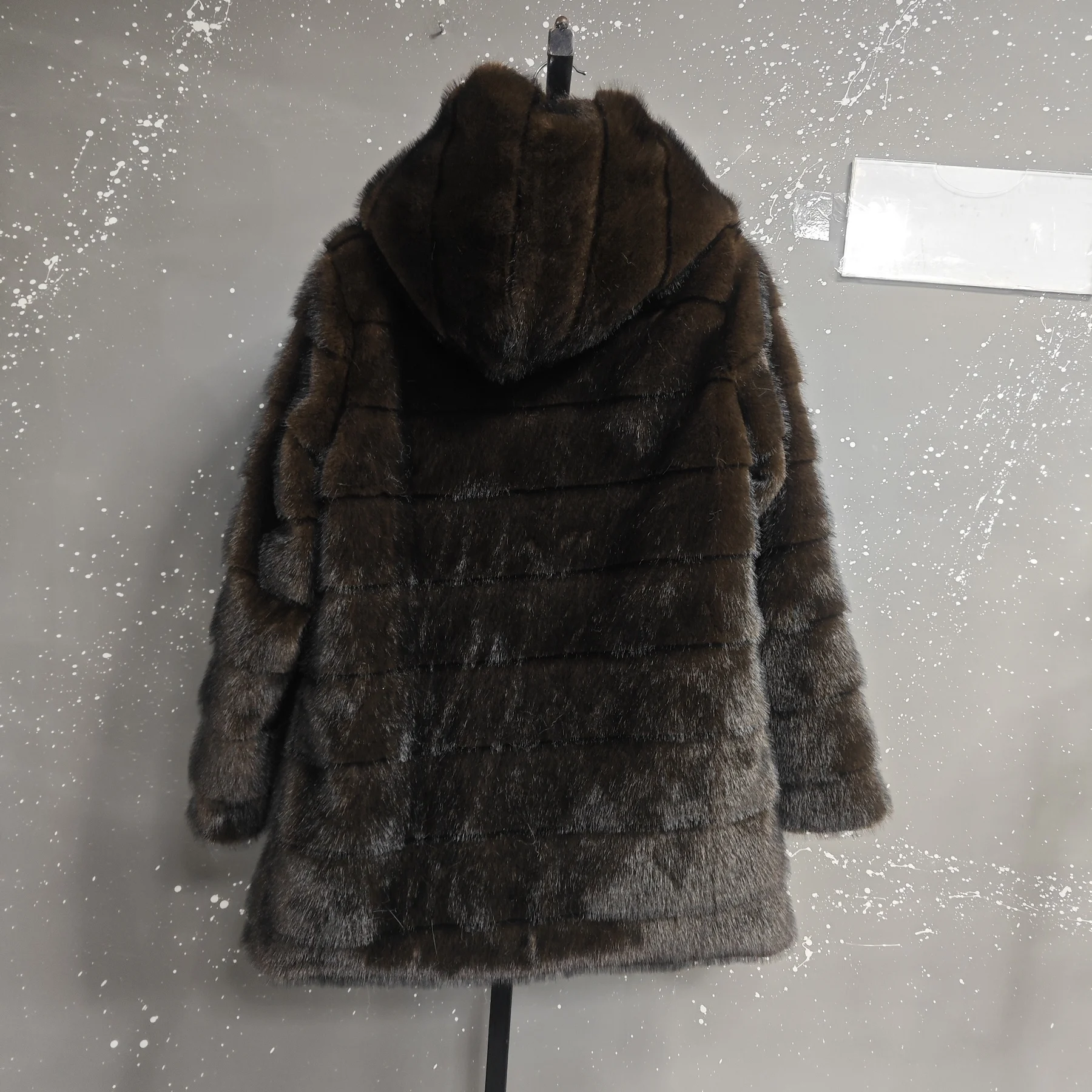 LANMREM Brown Hooded Women's Faux Mink Fur Coat Thick Autumn Winter Chic New Cardigan Mid Length Loose Warm Jackets 2DB4632