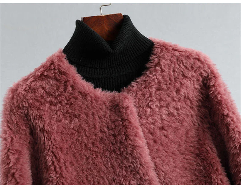 2024 Winter Women New Korean Granulated Sheep Shearling Fur Coat Cardigan Female Mid-Length Lamb Hair Faux Fur All-in-one Coat