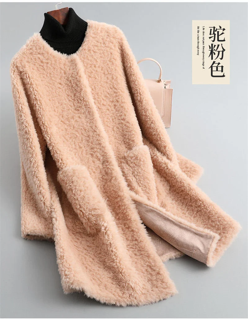 2024 Winter Women New Korean Granulated Sheep Shearling Fur Coat Cardigan Female Mid-Length Lamb Hair Faux Fur All-in-one Coat