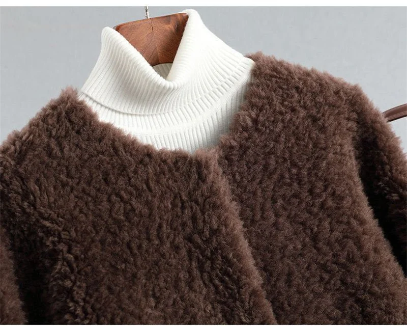 2024 Winter Women New Korean Granulated Sheep Shearling Fur Coat Cardigan Female Mid-Length Lamb Hair Faux Fur All-in-one Coat