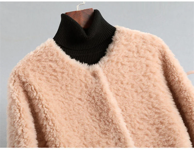2024 Winter Women New Korean Granulated Sheep Shearling Fur Coat Cardigan Female Mid-Length Lamb Hair Faux Fur All-in-one Coat