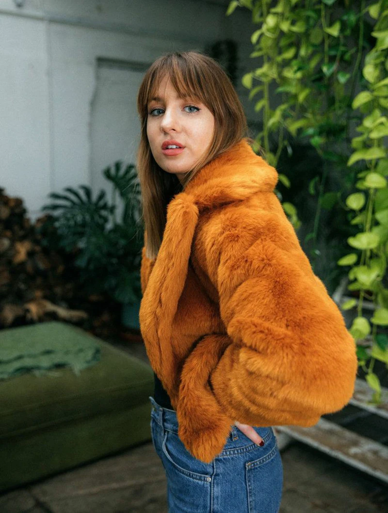 Women Winter Warm Fur Coat Fashion Turn Down Collar Flurry Fur Long Jacket New In Casual Outerwear Solid Color Lady Fur Jacket