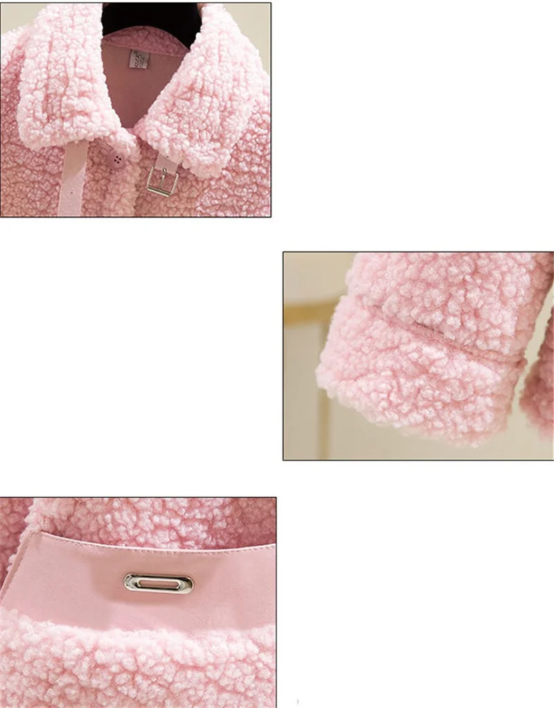 Women Winter New Loose Imitate Grain Fleece Fur One Piece Lamb Fleece Short Coat Female Warm Cardigan Thickened Lamb Fleece Coat