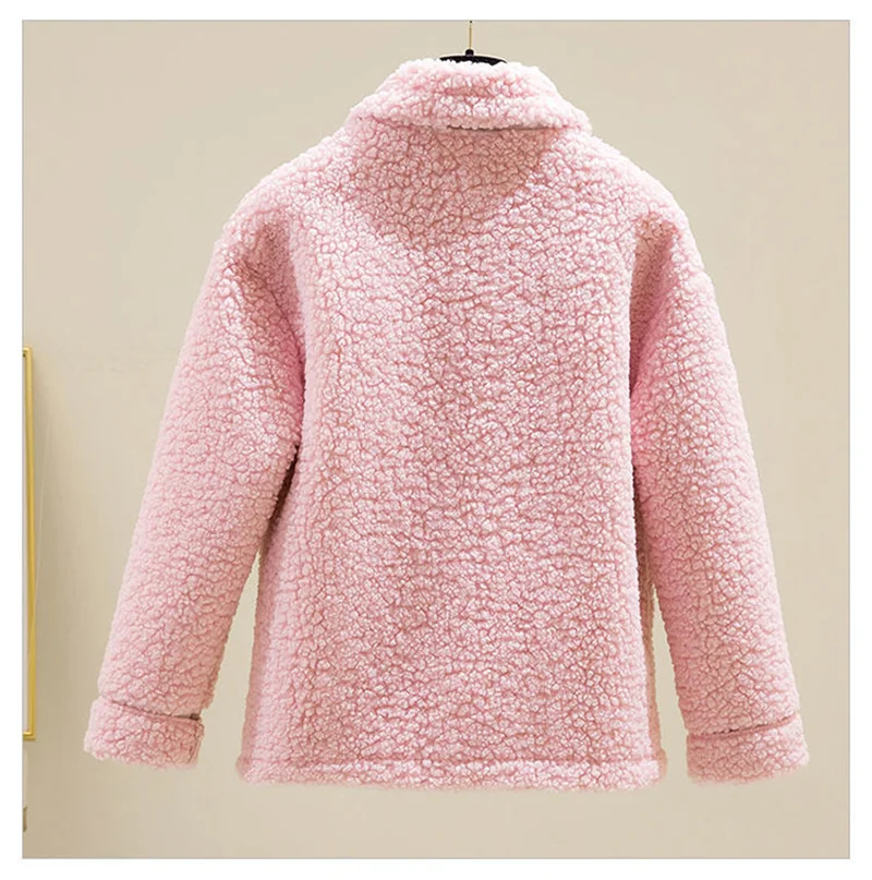 Women Winter New Loose Imitate Grain Fleece Fur One Piece Lamb Fleece Short Coat Female Warm Cardigan Thickened Lamb Fleece Coat