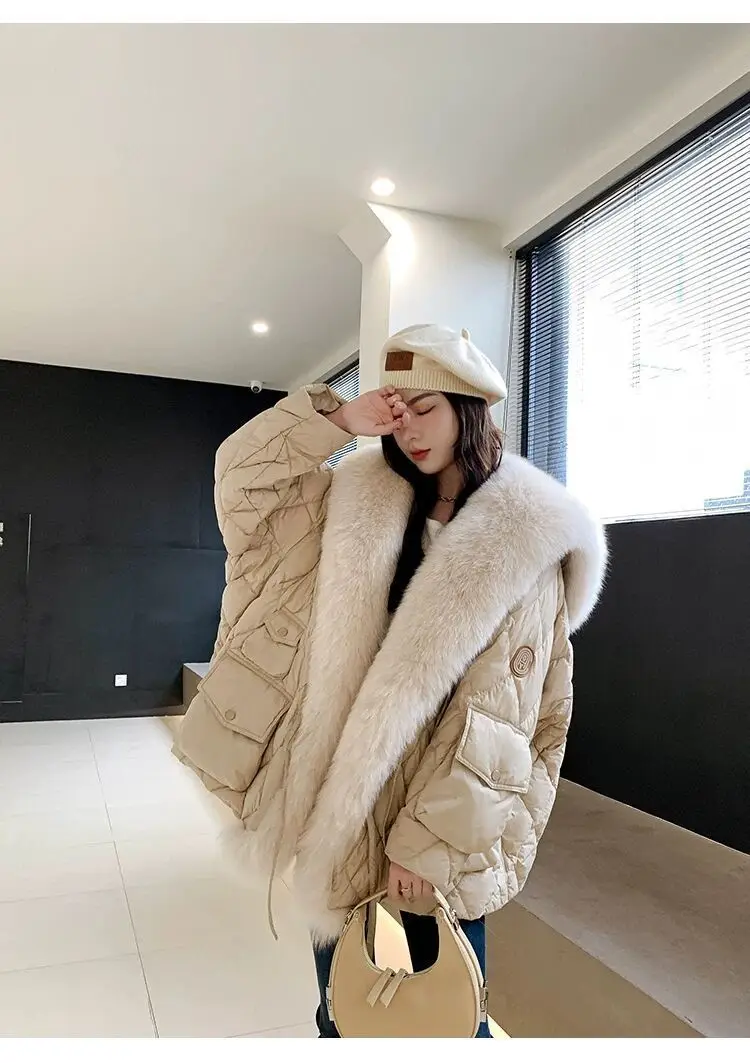2026 Luxury Fox Fur Collar Long Coats Women Winter Soft Warm Loose Jacket Puffer Parka Female Windproof Snow Outwear Coats
