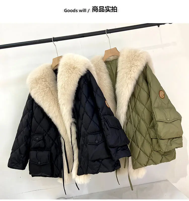 2026 Luxury Fox Fur Collar Long Coats Women Winter Soft Warm Loose Jacket Puffer Parka Female Windproof Snow Outwear Coats